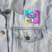 Cute Baby Elephant Sitting Cartoon-23800 Vierkante Button 5,1 Cm (In situ)
