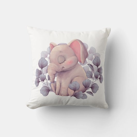 Cute Baby Elephant Sleeping with Leaves Kussen (Voorkant)