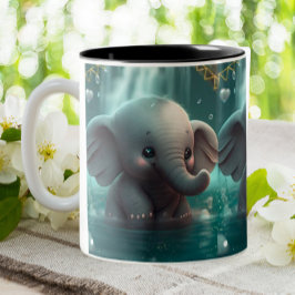 Cute Baby Elephant speelt in water Nursery Art Tweekleurige Koffiemok