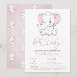 Cute Baby Elephant Stippen Baby shower Invitation Kaart