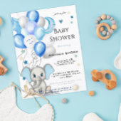 Cute Baby Elephant with Balloons Baby Boy Shower Uitnodiging Briefkaart