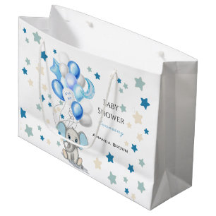 Cute Baby Elephant with Balloons Boy Baby shower Groot Cadeauzakje