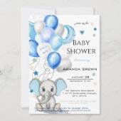 Cute Baby Elephant with Balloons Boy Baby shower Kaart (Voorkant)