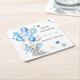 Cute Baby Elephant with Balloons Boy Baby shower Kartonnen Onderzetters