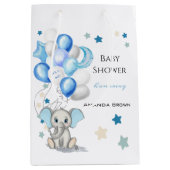 Cute Baby Elephant with Balloons Boy Baby shower Medium Cadeauzakje (Voorkant)