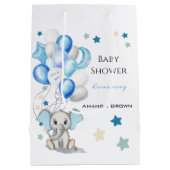 Cute Baby Elephant with Balloons Boy Baby shower Medium Cadeauzakje (Achterkant)