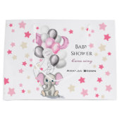 Cute Baby Elephant with Balloons Girl Baby shower Groot Cadeauzakje (Voorkant)