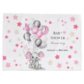 Cute Baby Elephant with Balloons Girl Baby shower Groot Cadeauzakje (Achterkant)