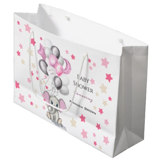 Cute Baby Elephant with Balloons Girl Baby shower Groot Cadeauzakje (Voorkant Gekanteld)