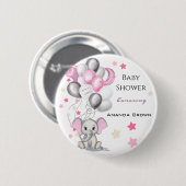 Cute Baby Elephant with Balloons Girl Baby shower Ronde Button 5,7 Cm (Voorkant /achterkant)