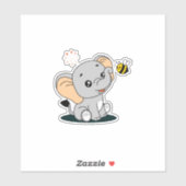 Cute Baby Elephant with Bee Cartoon Vinyl Sticker (Vel)