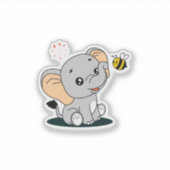 Cute Baby Elephant with Bee Cartoon Vinyl Sticker (Voorkant)