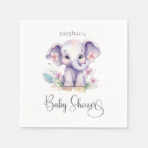 Cute Baby Elephant with Flowers Baby Shower