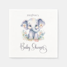 Cute Baby Elephant with Flowers Baby Shower
