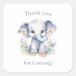 Cute Baby Elephant with Flowers Baby Shower Vierkante Sticker