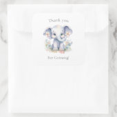 Cute Baby Elephant with Flowers Baby Shower Vierkante Sticker (Tas)