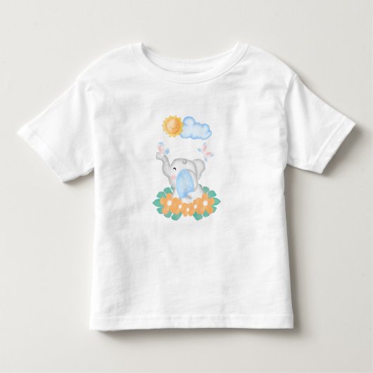 Cute Baby Elephant with orange flowers Kinder Shirts (Voorkant)