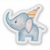 Cute Baby Elephant with Party Hat Birthday Sticker (Voorkant)
