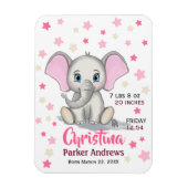 Cute Baby Elephant with Pink Ears Girl Birth Stats Magneet (Verticaal)