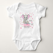 Cute Baby Elephant with Pink Ears Girl Birth Stats Romper (Voorkant)