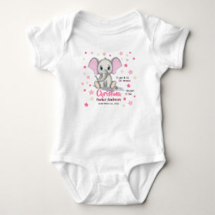 Cute Baby Elephant with Pink Ears Girl Birth Stats Romper