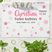 Cute Baby Elephant with Pink Ears Girl Birth Stats Theedoek (Gevouwen)