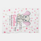 Cute Baby Elephant with Pink Ears Girl Birth Stats Theedoek (Horizontaal)