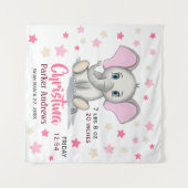 Cute Baby Elephant with Pink Ears Girl Birth Stats Wandkleed (Voorkant (horizontaal))