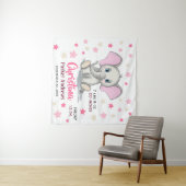 Cute Baby Elephant with Pink Ears Girl Birth Stats Wandkleed (In Situ (horizontaal))