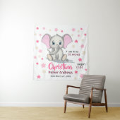 Cute Baby Elephant with Pink Ears Girl Birth Stats Wandkleed (In situ)