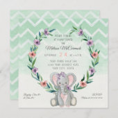 Cute Baby Elephant Wreath Floral Chevron Pattern Kaart (Voorkant / Achterkant)