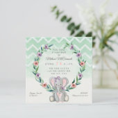 Cute Baby Elephant Wreath Floral Chevron Pattern Kaart (Staand voorkant)
