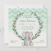 Cute Baby Elephant Wreath Floral Chevron Pattern Kaart (Voorkant)
