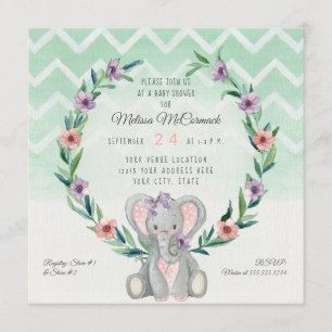 Cute Baby Elephant Wreath Floral Chevron Pattern Kaart