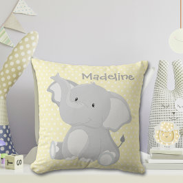 Cute Baby Elephant Yellow Polka-Dot Monogram Kussen