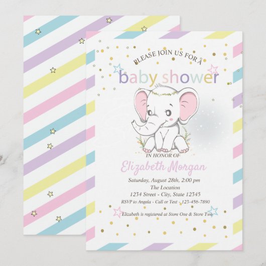 Cute Baby Elephants Stars Baby shower Kaart (Voorkant / Achterkant)