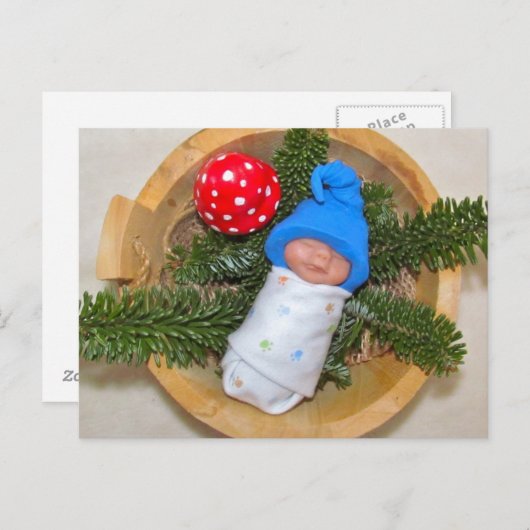 Cute Baby Elf op Pijn met Toadstool: Polymeer Clay Briefkaart (Voorkant / Achterkant)