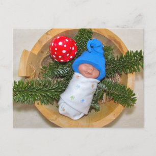 Cute Baby Elf op Pijn met Toadstool: Polymeer Clay Briefkaart
