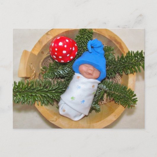 Cute Baby Elf op Pijn met Toadstool: Polymeer Clay Briefkaart (Voorkant)
