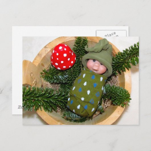 Cute Baby Elf op Pijn met Toadstool: Polymeer Clay Briefkaart (Voorkant / Achterkant)