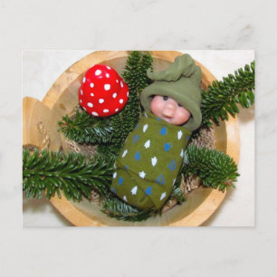 Cute Baby Elf op Pijn met Toadstool: Polymeer Clay Briefkaart