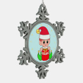 Cute Baby Elf & Stars on Light Blue Tin Sneeuwvlok Ornament (Links)