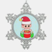 Cute Baby Elf & Stars on Light Blue Tin Sneeuwvlok Ornament (Voorkant)