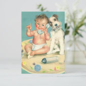 Cute Baby en Puppy Dog Verandering van Adres Aankondiging (Staand voorkant)