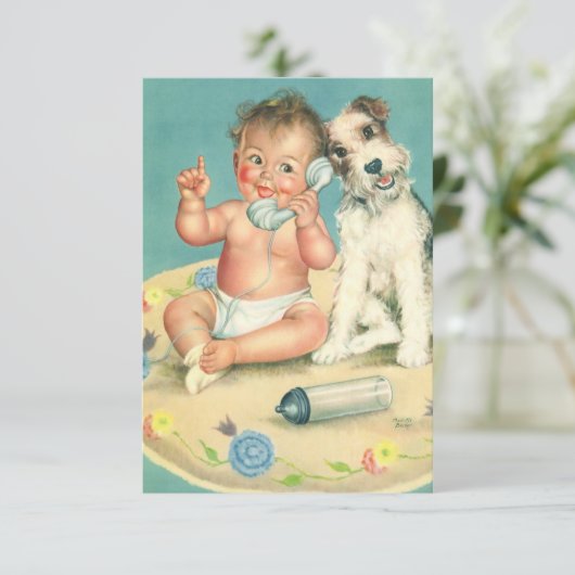  Cute Baby en Puppy Dog Verandering van Adres Aankondiging (Staand voorkant)