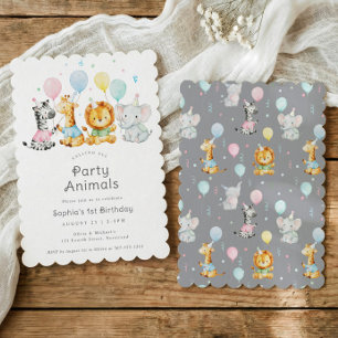 Cute Baby Feest Dieren Kinderen Verjaardagsfeestje Kaart