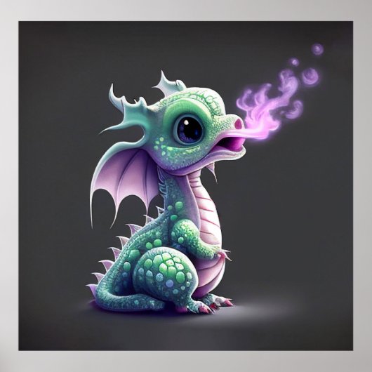 Cute Baby Fire Breathing Dragon Poster (Voorkant)