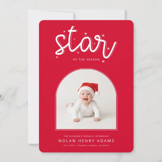 Cute Baby First Christmas Photo Birth Announcement Feestdagenkaart (Voorkant)