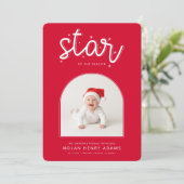 Cute Baby First Christmas Photo Birth Announcement Feestdagenkaart (Staand voorkant)