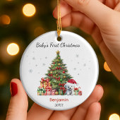 Cute baby first Christmas tree presents teddy bear Keramisch Ornament